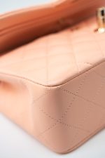22C Rose Clair Pink/ Beige Lambskin Quilted Small Double Flap Light Gold Hardware - Image 13