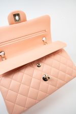 22C Rose Clair Pink/ Beige Lambskin Quilted Small Double Flap Light Gold Hardware - Image 15