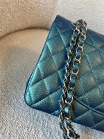 22P Iridescent Green Caviar Quilted Classic Flap Medium Light Gold Hardware - Image 9