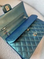 22P Iridescent Green Caviar Quilted Classic Flap Medium Light Gold Hardware - Image 10
