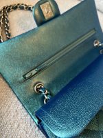 22P Iridescent Green Caviar Quilted Classic Flap Medium Light Gold Hardware - Image 11