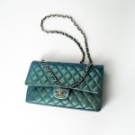 22P Iridescent Green Caviar Quilted Classic Flap Medium Light Gold Hardware