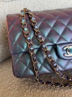 22P Iridescent Purple Caviar Quilted Medium Double Flap - Image 11