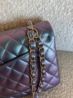 22P Iridescent Purple Caviar Quilted Medium Double Flap - Image 13