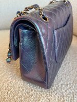 22P Iridescent Purple Caviar Quilted Medium Double Flap - Image 16