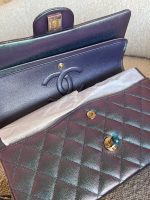 22P Iridescent Purple Caviar Quilted Medium Double Flap - Image 21