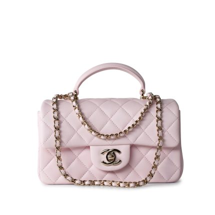 22P Light Pink Mini Top Handle Lambskin Quilted Light Gold Hardware