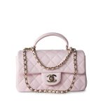 22P Light Pink Mini Top Handle Lambskin Quilted Light Gold Hardware - Image 3