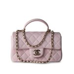 22P Light Pink Mini Top Handle Lambskin Quilted Light Gold Hardware - Image 13