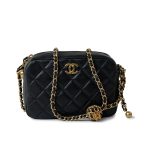 22S Black Lambskin Quilted Camera Case Aged Gold Hardware / Gold Interior