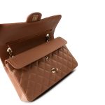 22S Caramel Lambskin Quilted Medium Classic Flap Light Gold Hardware - Image 6