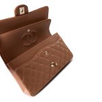 22S Caramel Lambskin Quilted Medium Classic Flap Light Gold Hardware - Image 14