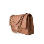 22S Caramel Lambskin Quilted Medium Classic Flap Light Gold Hardware - Image 15