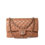 22S Caramel Lambskin Quilted Medium Classic Flap Light Gold Hardware