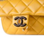23A Mini Yellow Lambskin Quilted and Weng Wood Flap Bag - Image 16