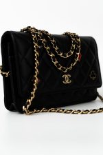 23C Black Lambskin Quilted Cruise Heart Wallet on Chain (WOC) LGHW - Image 3