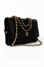 23C Black Lambskin Quilted Cruise Heart Wallet on Chain (WOC) LGHW - Image 11