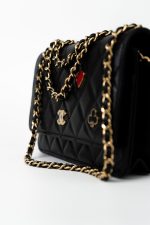 23C Black Lambskin Quilted Cruise Heart Wallet on Chain (WOC) LGHW - Image 13