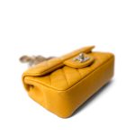 Autumn Yellow Lambskin Quilted Extra Mini Rectangular Flap Silver Hardware - Image 8