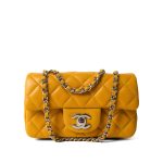 Autumn Yellow Lambskin Quilted Extra Mini Rectangular Flap Silver Hardware - Image 2