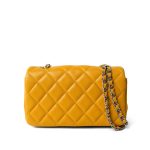 Autumn Yellow Lambskin Quilted Extra Mini Rectangular Flap Silver Hardware - Image 5