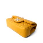 Autumn Yellow Lambskin Quilted Extra Mini Rectangular Flap Silver Hardware - Image 9