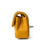 Autumn Yellow Lambskin Quilted Extra Mini Rectangular Flap Silver Hardware - Image 4