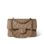22A Dark Beige Caviar Quilted Classic Flap Small Light Gold Hardware - Image 3
