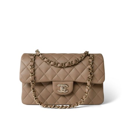 22A Dark Beige Caviar Quilted Classic Flap Small Light Gold Hardware