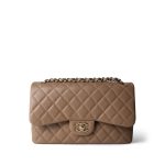 22A Dark Beige Caviar Quilted Jumbo Classic Flap Light Gold Hardware - Image 3