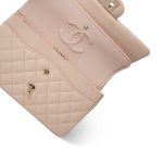 22C Beige Caviar Quilted Medium Classic Flap Light Gold Hardware - Image 3