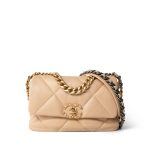 22C Beige Clair Lambskin Quilted 19 Flap Small Mixed Hardware