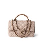 22C Light Beige / Beige Lambskin Quilted Mini Top Handle Light Gold Hardware - Image 8
