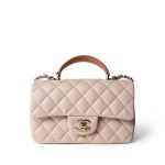 22C Light Beige / Beige Lambskin Quilted Mini Top Handle Light Gold Hardware
