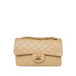 Beige Lambskin Quilted Classic Flap Small Gold Hardware