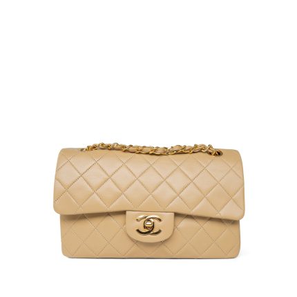 Beige Lambskin Quilted Classic Flap Small Gold Hardware