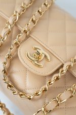 Beige Clair Caviar Quilted Classic Flap Medium Gold Hardware - Image 12