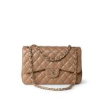 Dark Beige / Caramel Lambskin Quilted Jumbo Classic Flap Light Gold Hardware - Image 5