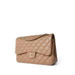 Dark Beige / Caramel Lambskin Quilted Jumbo Classic Flap Light Gold Hardware - Image 11