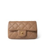 Dark Beige Lambskin Quilted Heart Charms Mini Flap Aged Gold Hardware - Image 2