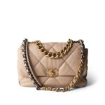 Light Beige Goatskin Quilted 19 Flap Large Mixed Hardware - Image 2