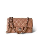 Light Caramel Quilted Mini Rectangular Silver Hardware - Image 7