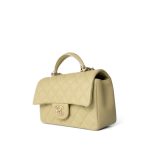 Pastel Yellow Lambskin Quilted Mini Top Handle Light Gold Hardware - Image 3