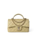 Pastel Yellow Lambskin Quilted Mini Top Handle Light Gold Hardware - Image 2