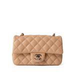 23C Beige Lambskin Quilted Mini Rectangular Flap Light Gold Hardware - Image 7