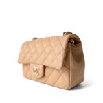 23C Beige Lambskin Quilted Mini Rectangular Flap Light Gold Hardware - Image 6