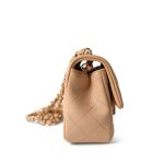 23C Beige Lambskin Quilted Mini Rectangular Flap Light Gold Hardware - Image 8