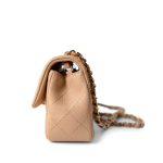 23C Beige Lambskin Quilted Mini Rectangular Flap Light Gold Hardware - Image 5