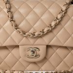 Beige/Tan Caviar Quilted Classic Flap Medium Light Gold Hardware - Image 5
