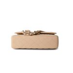Beige/Tan Caviar Quilted Classic Flap Medium Light Gold Hardware - Image 4